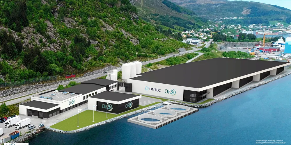 A rendering of the OFS Maloy land-based salmon farming site once fully completed.