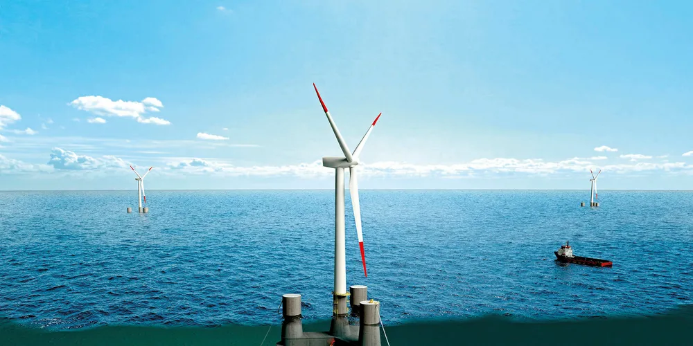 A rendering of Olav Olsen's OO-Star semisubmersible floating design.