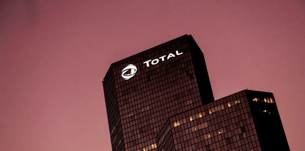 The logo of the French energy giant Total on its headquarters at the "La Defense" business district near Paris.