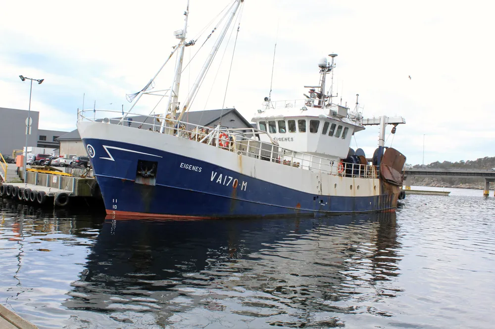 Rekebåtene i sør, her representert med «Eigenes» av Mandal, landet 359 tonn reker i april i distriktet til Fiskehav.