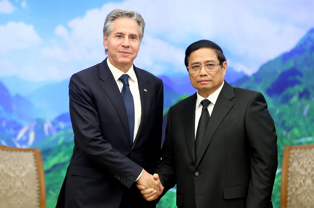 US Secretary of State, Antony Blinken, (left) and Vietnamese Prime Minister, Pham Minh Chinh, (right) pictured during a meeting to discuss US-Vietnam ties.