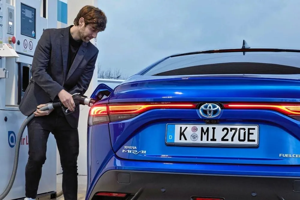 A Toyota Mirai being filled with hydrogen in Germany.