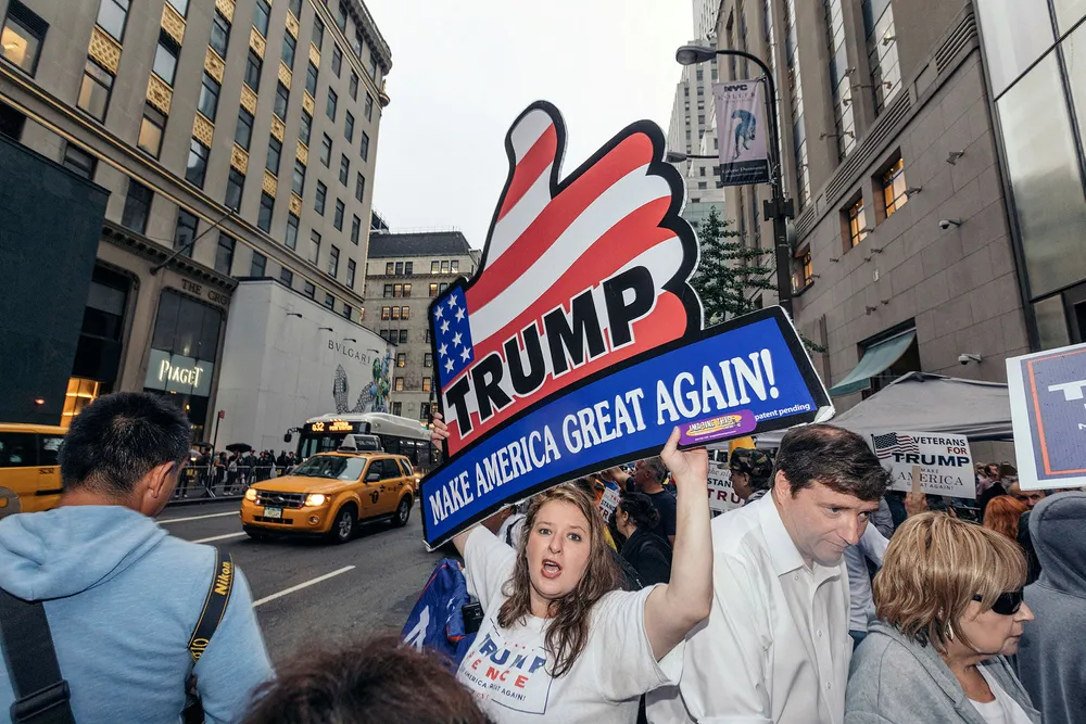 Trump-tilhengere i New York City høsten 2015. Foto: Johannes Worsøe Berg