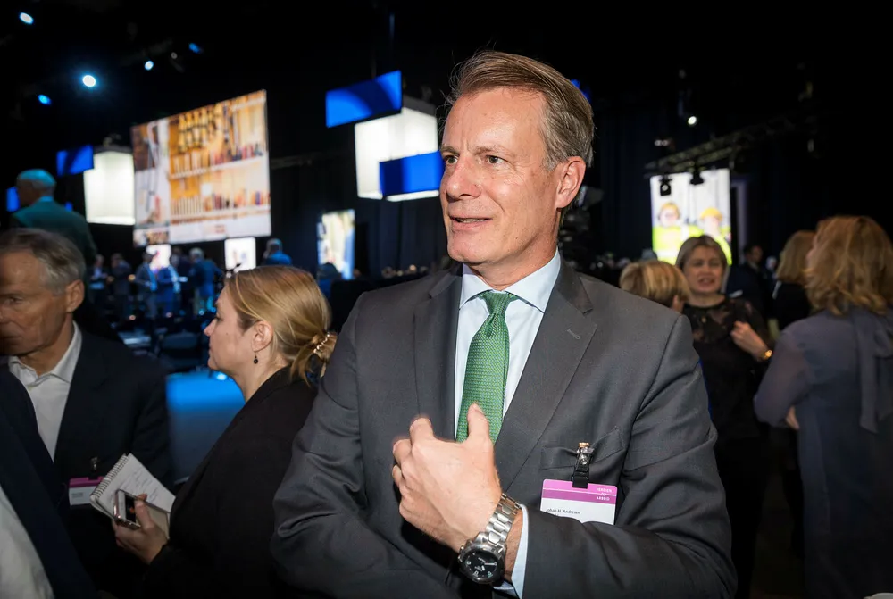 – Prisingen av en del selskaper er ganske krevende, sier Ferd-sjef Johan H. Andresen på spørsmål om hva som bekymrer han mest i dagens situasjon. Her er han under NHOs årskonferanse tirsdag.