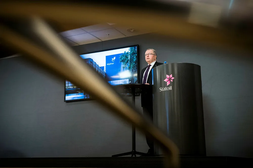 Statoil-sjef Eldar Sætre lanserte torsdag Statoils nye navn Equinor. Foto: Skjalg Bøhmer Vold