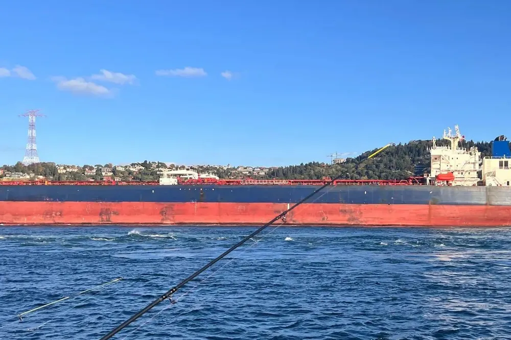 The sanctioned Belgorod is pictured transiting the Bosphorus in Turkey last October.