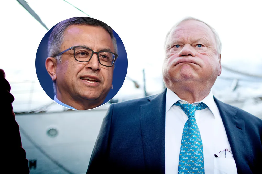 Seadrill-grunnlegger John Fredriksen og SVP-grunnlegger Victor Khosla (innfelt).