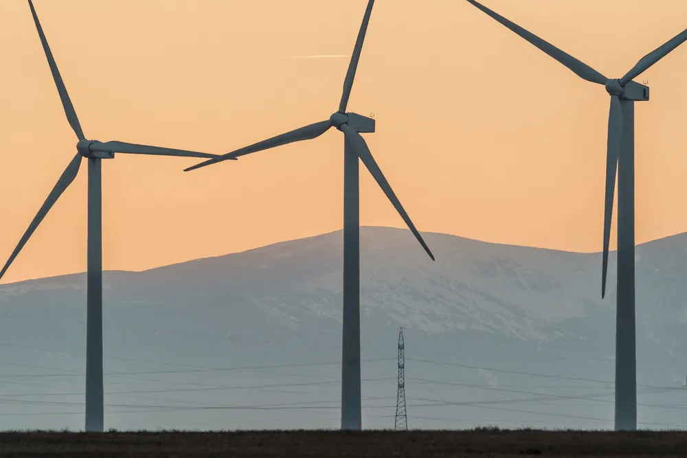 Wind turbines in Zaragoza province, northern Spain.
