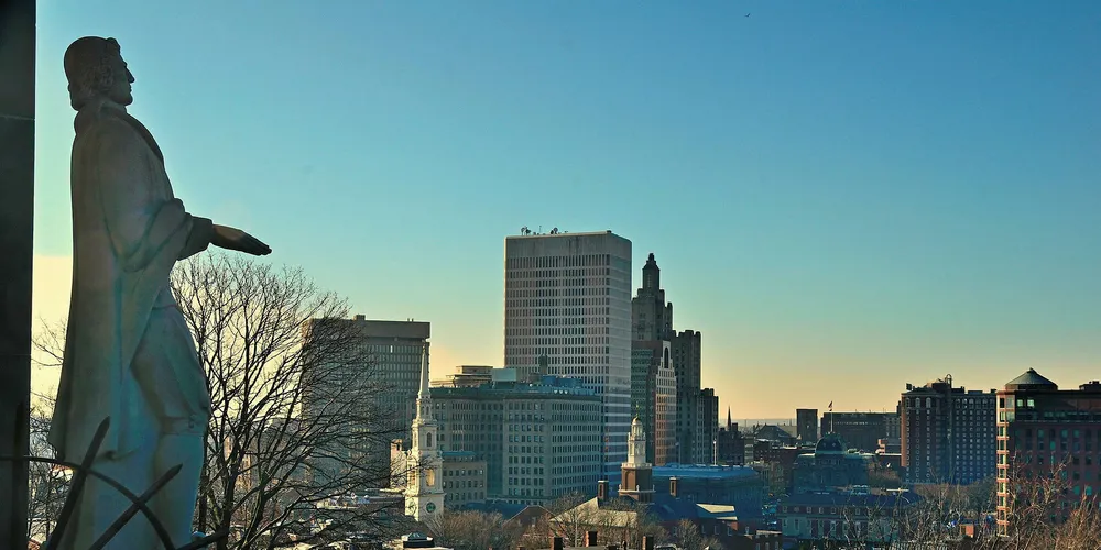 The skyline over Providence, Rhode Island.
