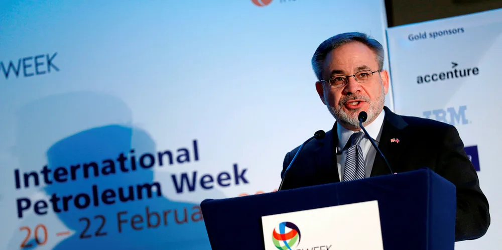 Brouillette speaks during the opening session of the International Petroleum Week 2018 conference in London