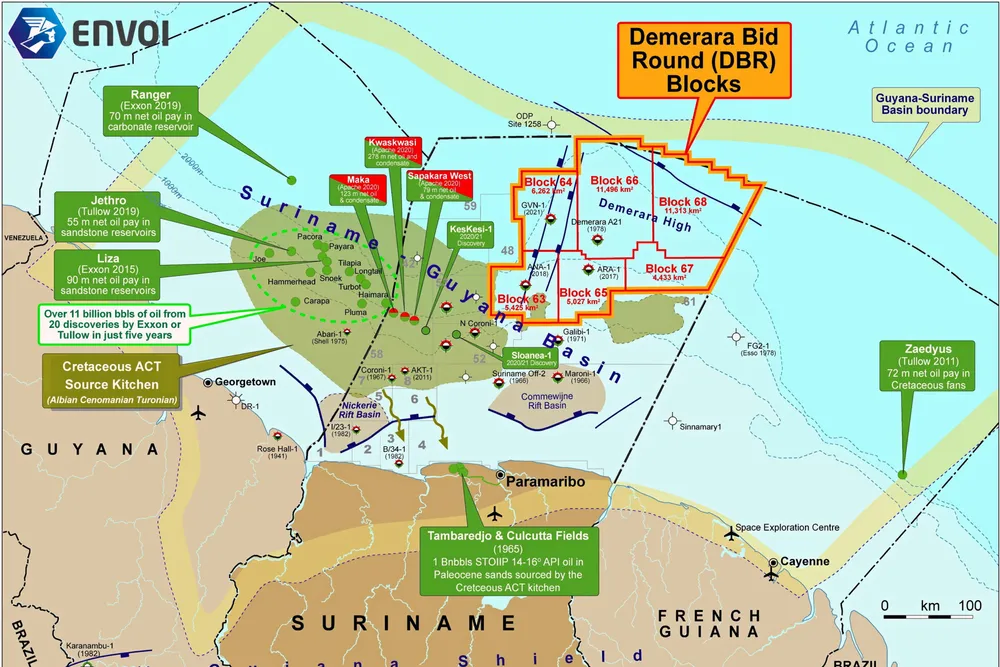 Refreshing: Suriname offshore blocks to be auctioned in the Demerara 2022-2023 bid round.