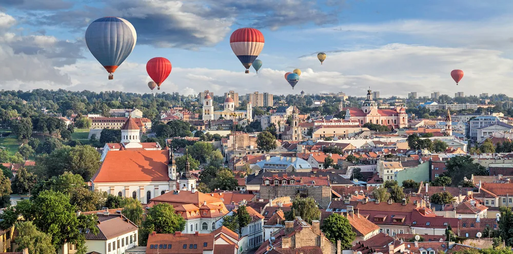 Hot air balloons over Vilnius, Lithuania