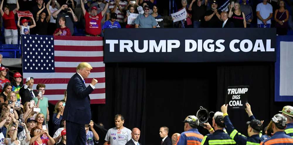 US President Donald Trump at a rally.