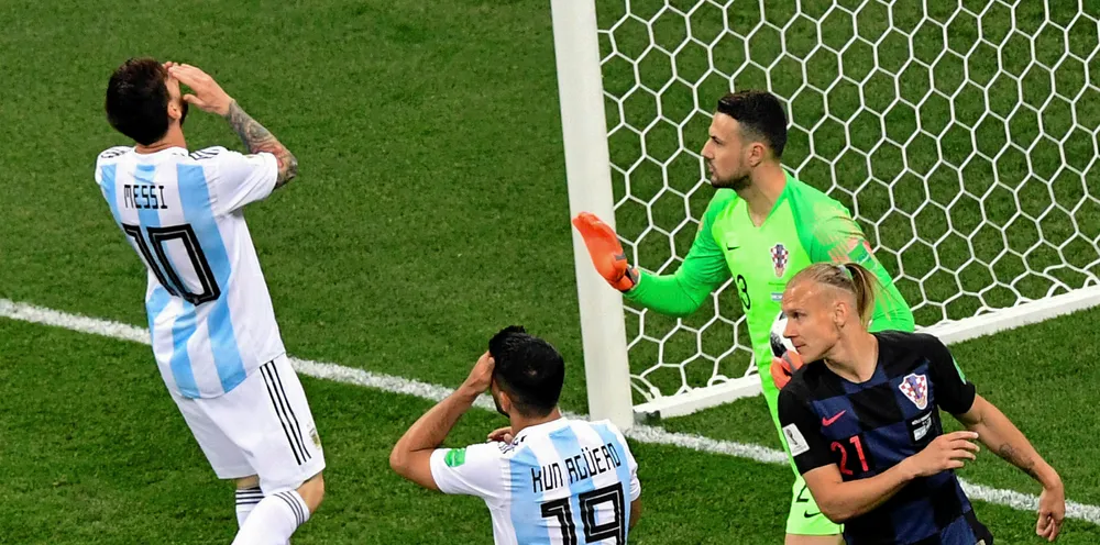 Argentina's Lionel Messi fails to score during the Russia 2018 World Cup Group D football match between Argentina and Croatia.