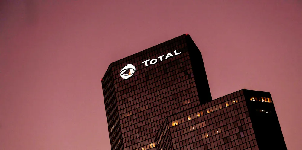 The picture shows the logo of the French energy giant Total on its headquarters at the "La Defense" business district near Paris.