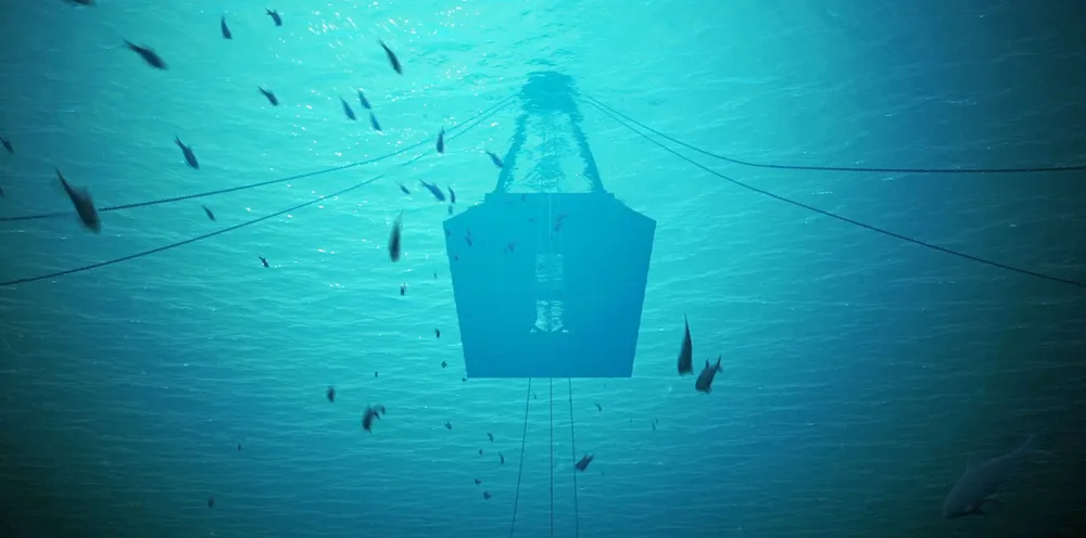 CGI of Saitec's SATH floating wind power concept from 'underwater'