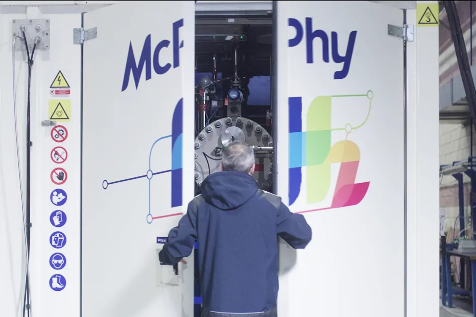 Shutting up shop: an employee closing the doors on one of its electrolysers.