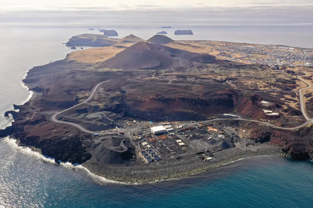 Icelandic land-based salmon farmer Laxey's grow-out site in Vestmannaeyjar.