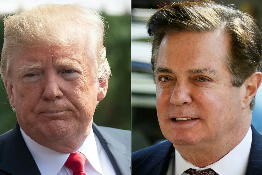 President Donald Trump (V) sier det ikke er uaktuelt å benåde Paul Manafort.