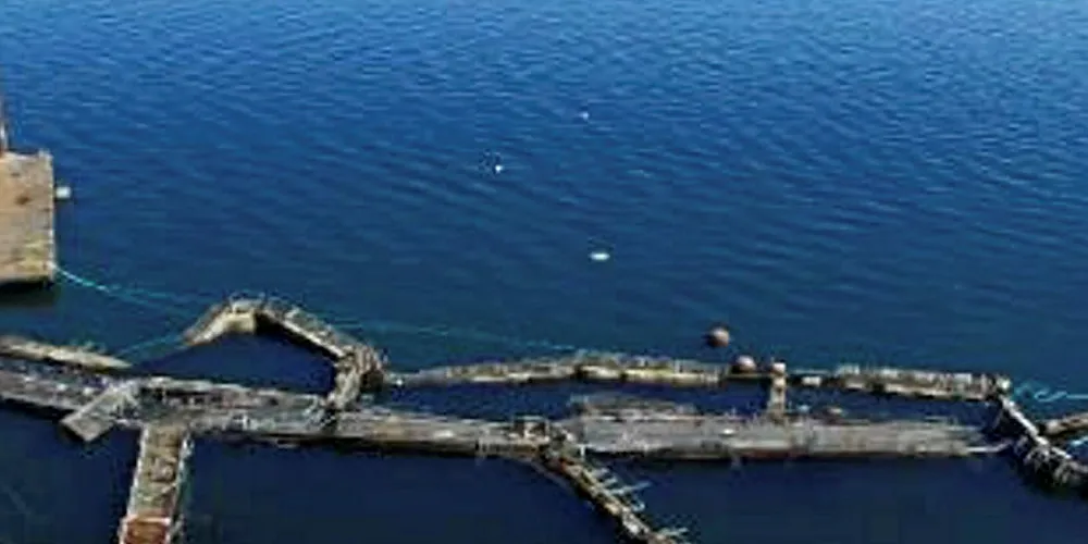 A DNR drone image of Cypress Island Cooke net pen #2 from 2017.