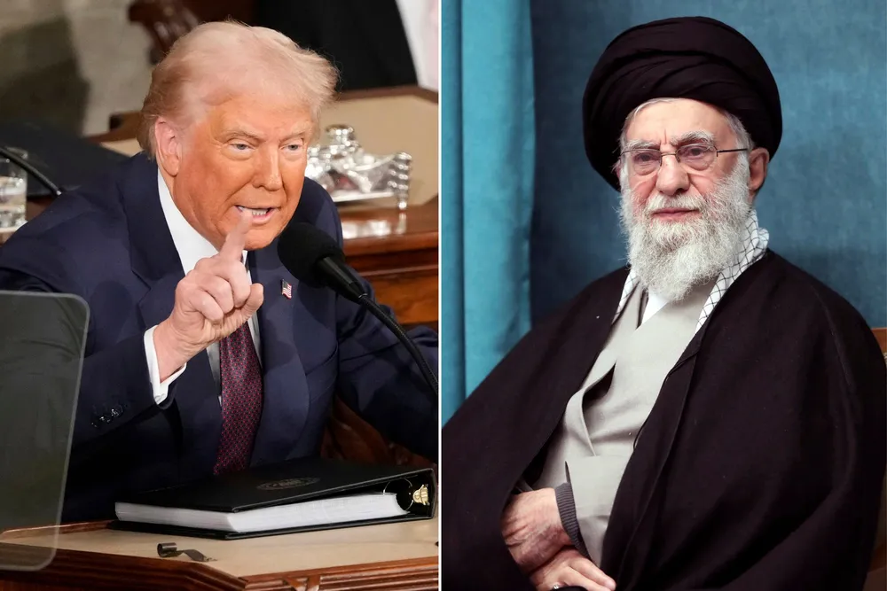 Donald Trump aner nok muligheter – den iranske økonomien er et «urørt» marked på 80 millioner mennesker, skriver Eirik Kvindesland. Irans leder Ayatollah Ali Khamenei til høyre.
