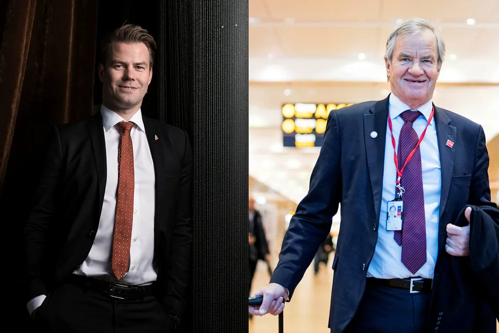 Lars Ola Kjos (fra venstre) og faren Bjørn Kjos står bak et nytt selskap, Norwegian Block Exchange. Foreløpig eier familien selskapet selv, men etter hvert skal selskapet få Norwegian som hovedeier. Foto: Skjalg Bøhmer Vold/Gunnar Lier