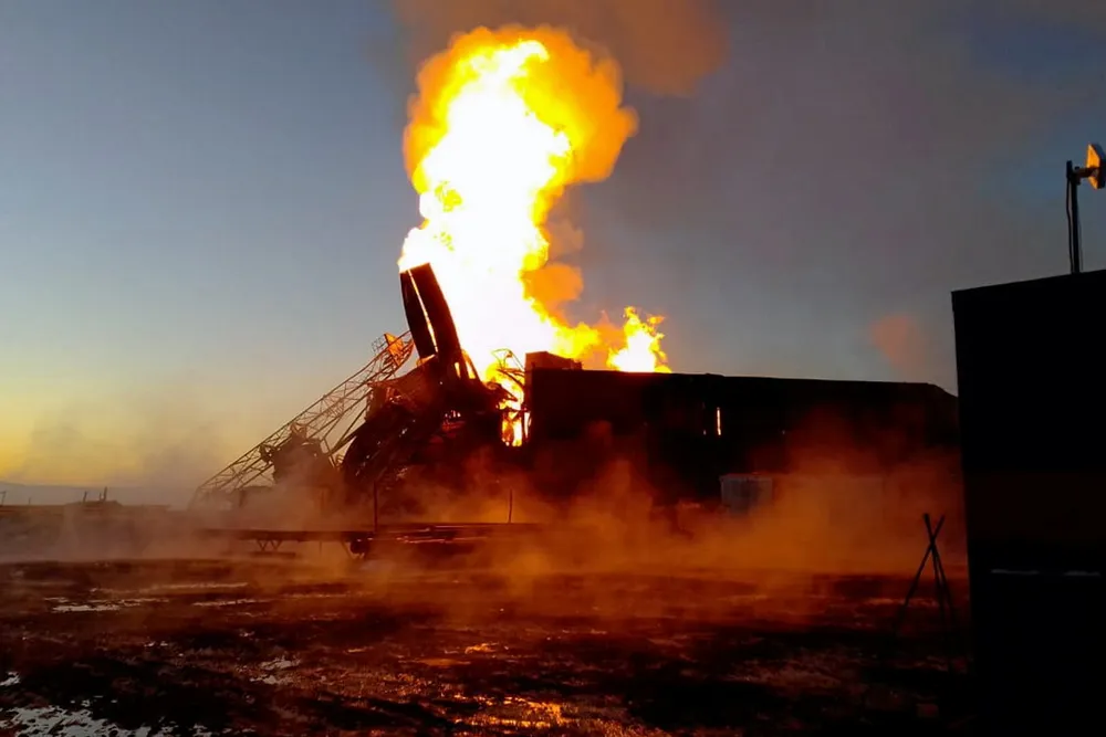 Out of control: fire rages following a well blowout on the Tallinsky block in Russia's Orenburg region