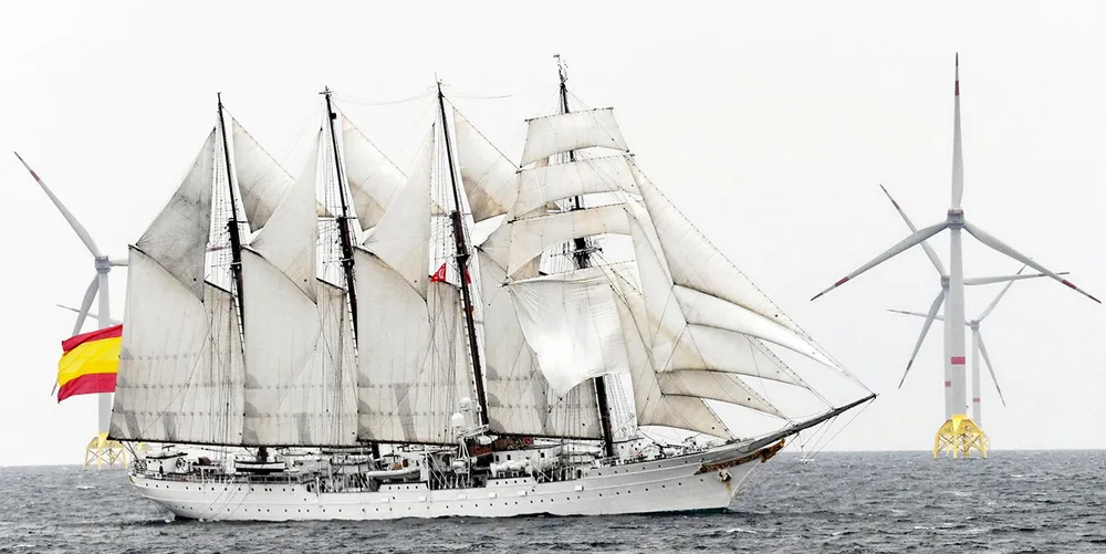 Sailboat in front of Iberdrola's already operating Wikinger array in the Baltic Sea