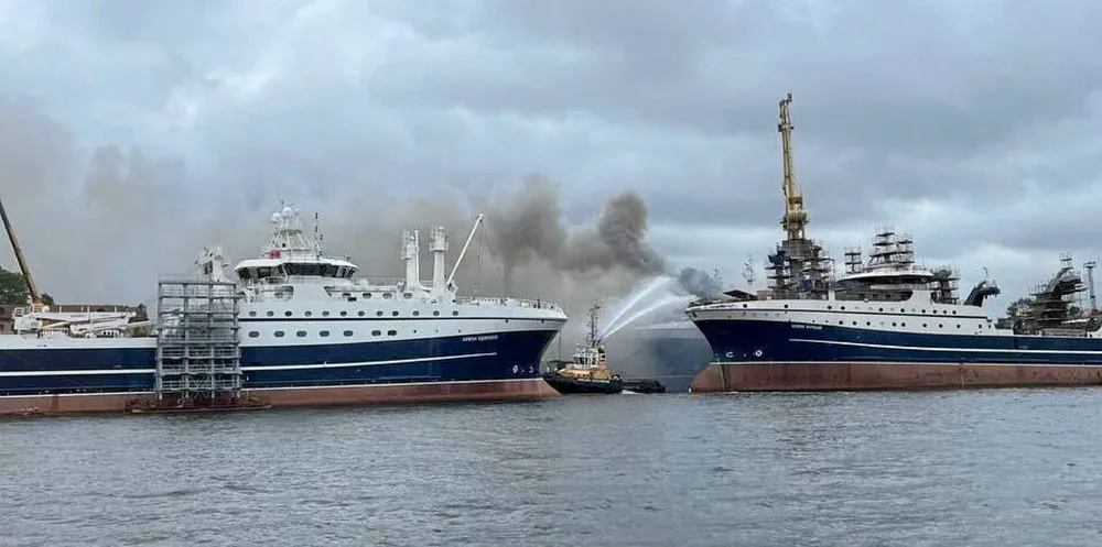 The fire occurred in the fishmeal hold, where welding work were being carried out, said the shipyard.