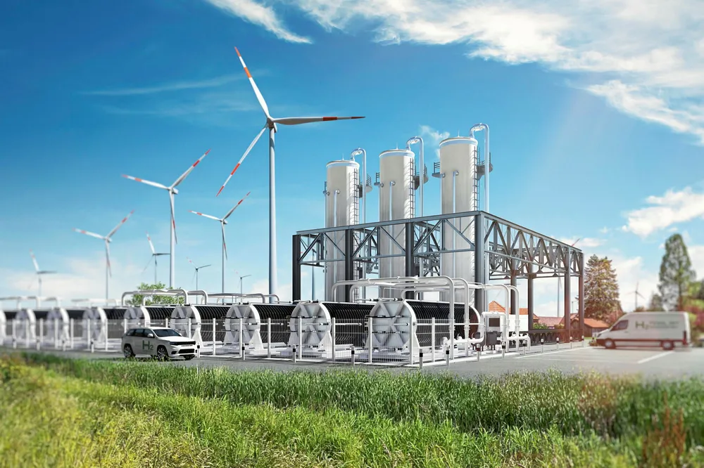 A rendering of EWE's Clean Hydrogen Coastline - Electrolysis East Frisia project.