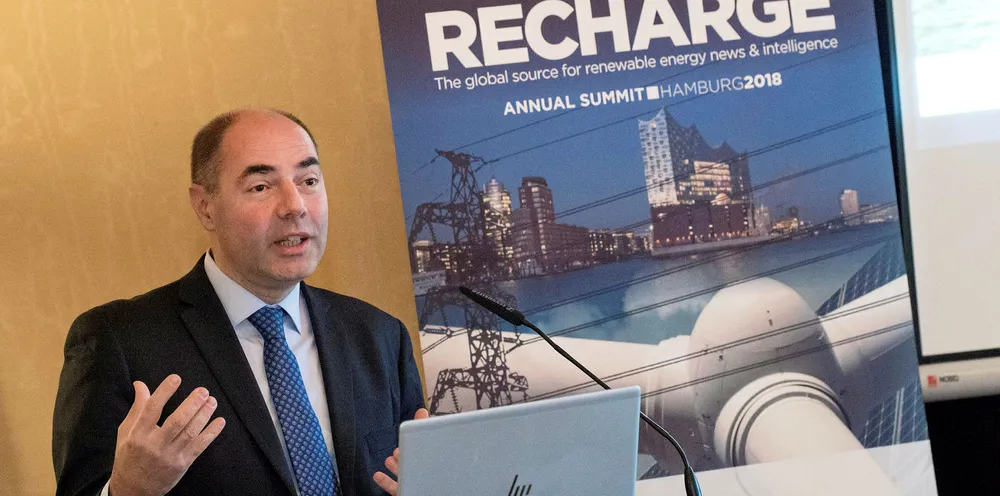 MHI Vestas boss Philippe Kavafyan speaking at Recharge's 2018 Thought Leaders Summit, Hamburg |