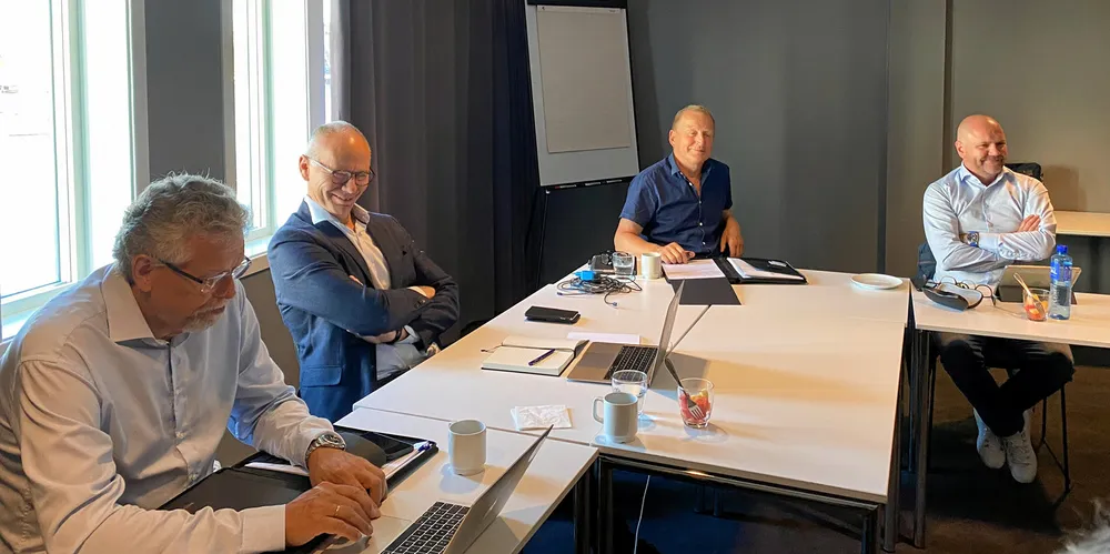 Ledelsen i Fiskarlaget var på plass i Tromsø onsdag. Fra venstre: Generalsekretær Otto Gregussen, leder Kjell Ingebrigtsen, andre nestleder Kåre Heggebø og første nestleder Arild Aarvik. Foto: Amalie Hefre Lie