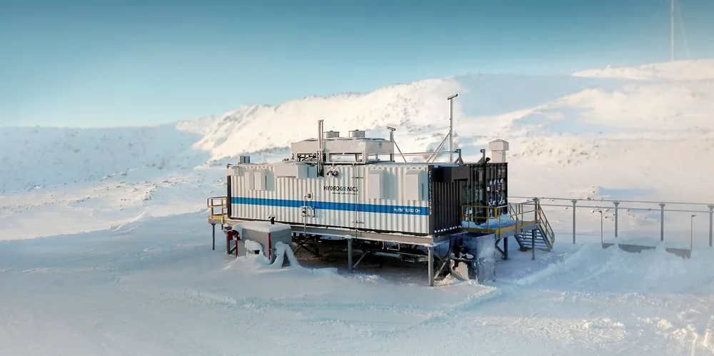 An off-grid Hydrogenics hydrogen storage loop facility, including an electrolyser and fuel cells, at Glencore's Raglan mine in northern Quebec, Canada, which converts excess energy from a 3MW wind turbine into hydrogen (and then converts the hydrogen into electricity).