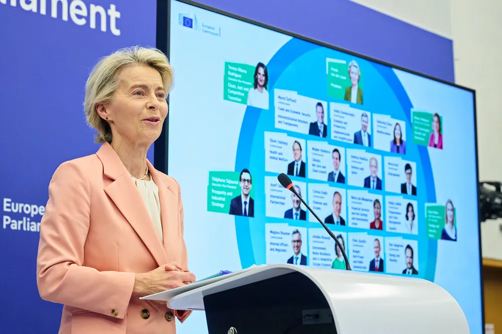 European Commission President Ursular von der Leyen presents her new 'college' of EU commissioners.