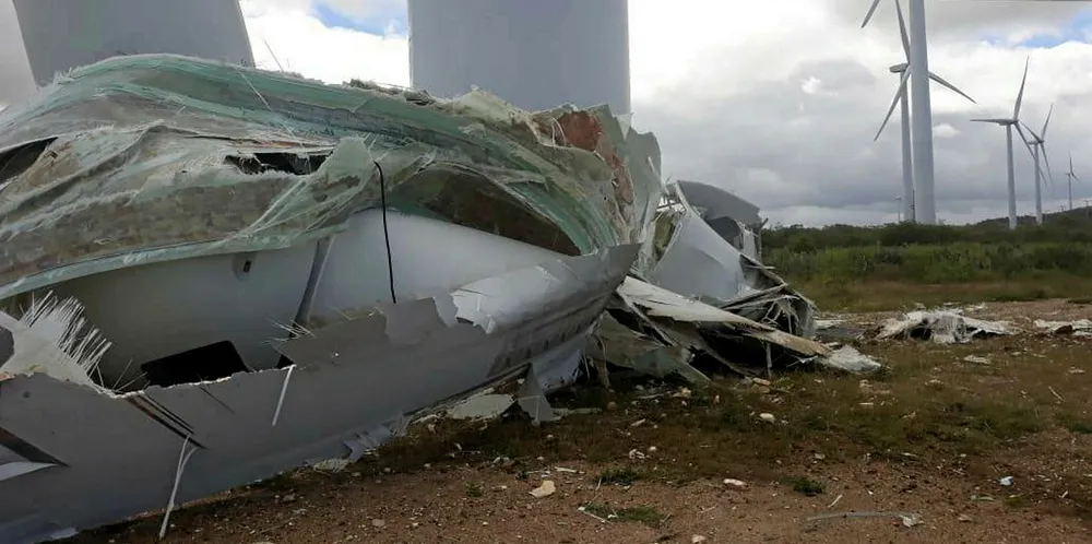 The collapsed GE turbine at the 216MW Ventos de São Clemente project in northeastern Brazil.
