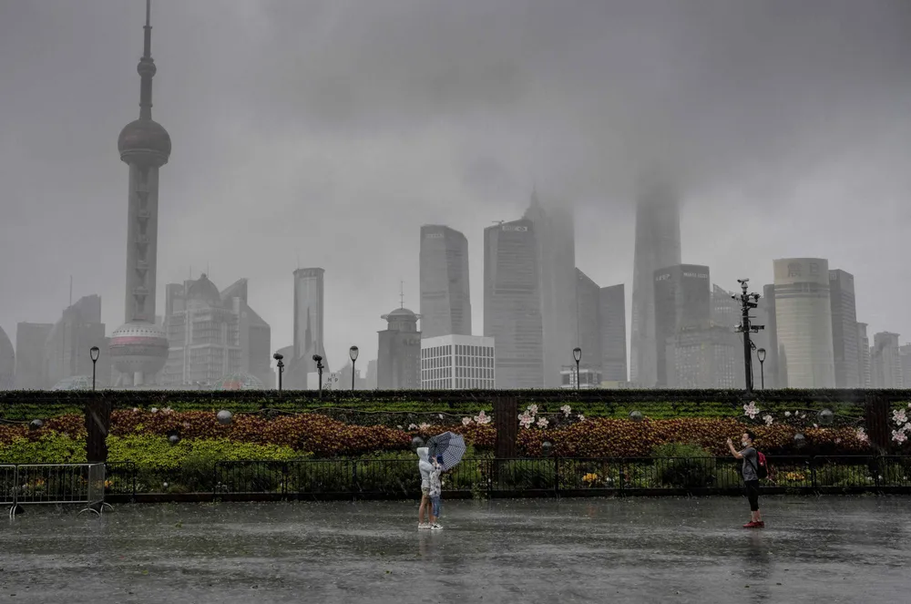 Typhoon In-Fa lashed Shanghai on July 25, 2021.