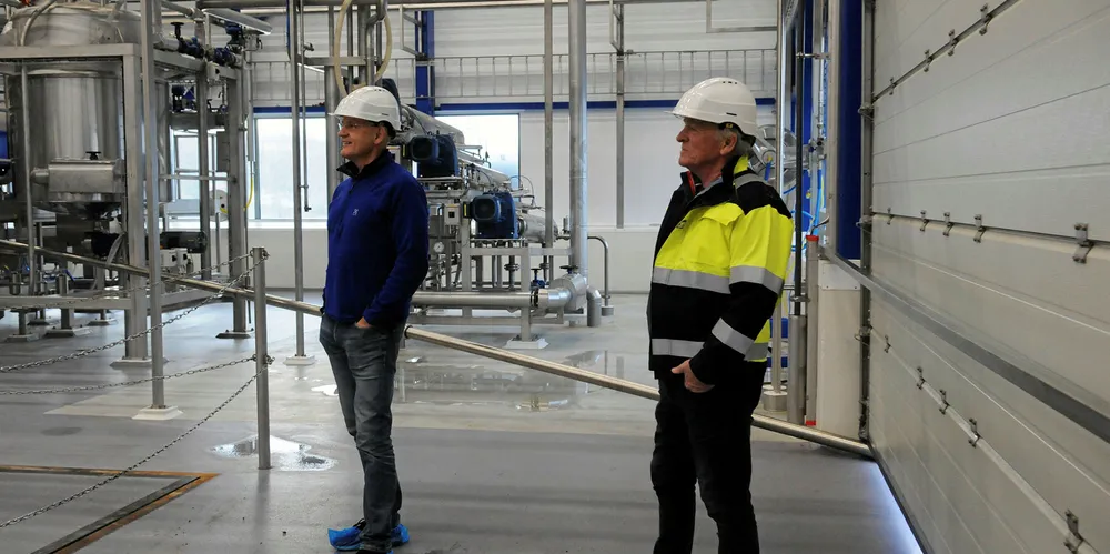 Pelagia Factory Manager Rune Gangsoy and quality manager for Pelagia's fishmeal and oil factories in Norway, Arve Hjelle.