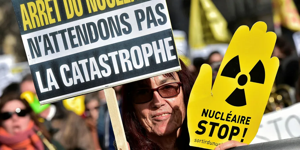 An environmental activist in Paris demonstrates against nuclear power