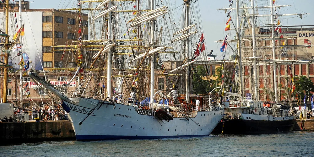 Norway's Christian Radich (L) and Great Britian's Lord Nelson are docked at the Polish Baltic Sea port of Gdynia.