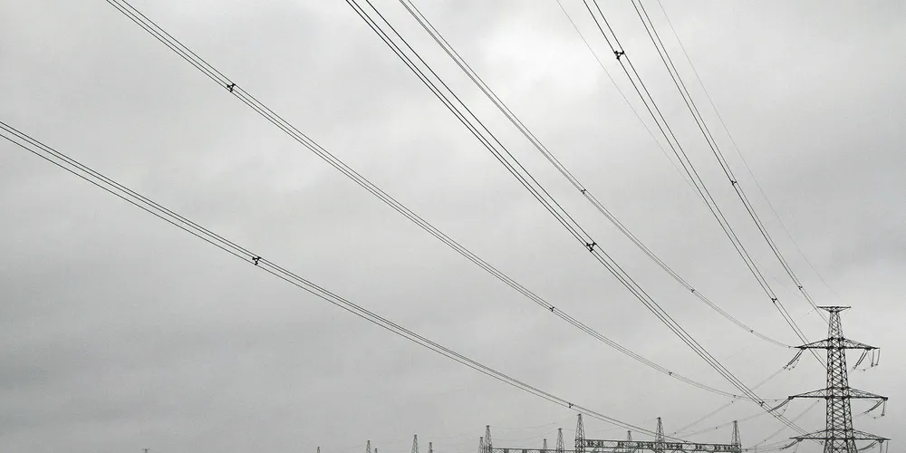 HVDC power lines and a converter station in Europe.