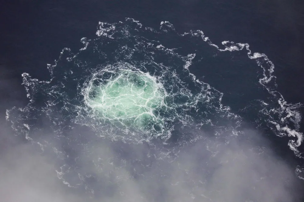 Gas from a leak on the Nord Stream 2 gas pipeline reaches the surface of the Baltic Sea following the explosions in September 2022.
