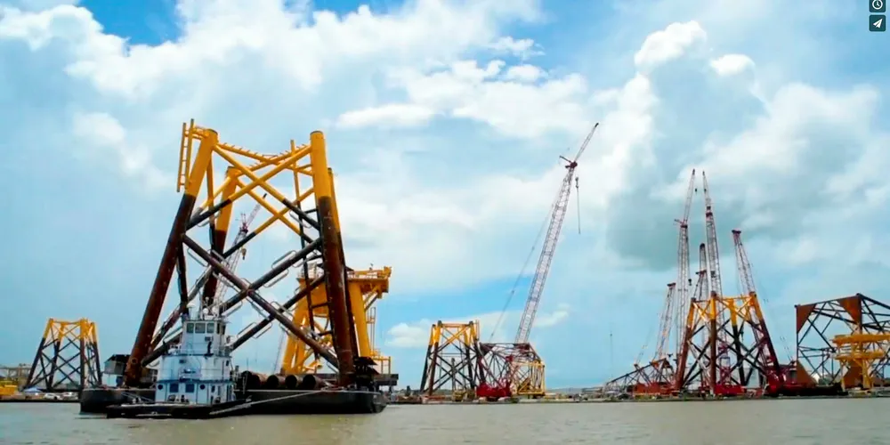 Foundations being loaded out for Deepwater's now-built Block Island project