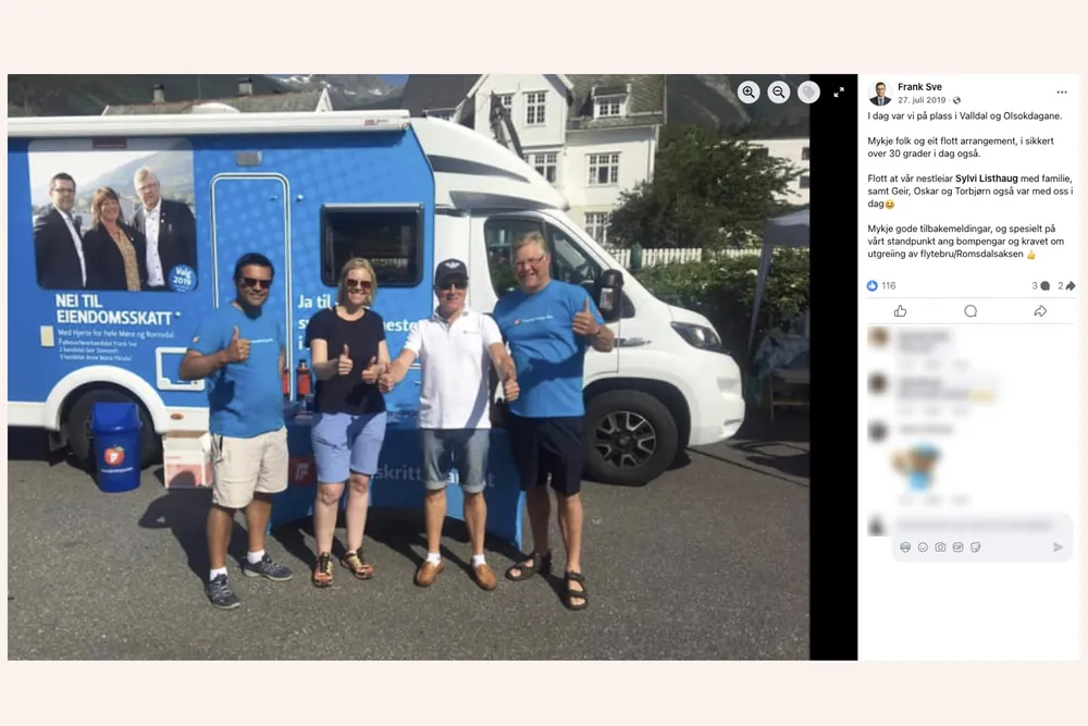Frank Sve og Sylvi Listhaug på valgkamp i bobilen.