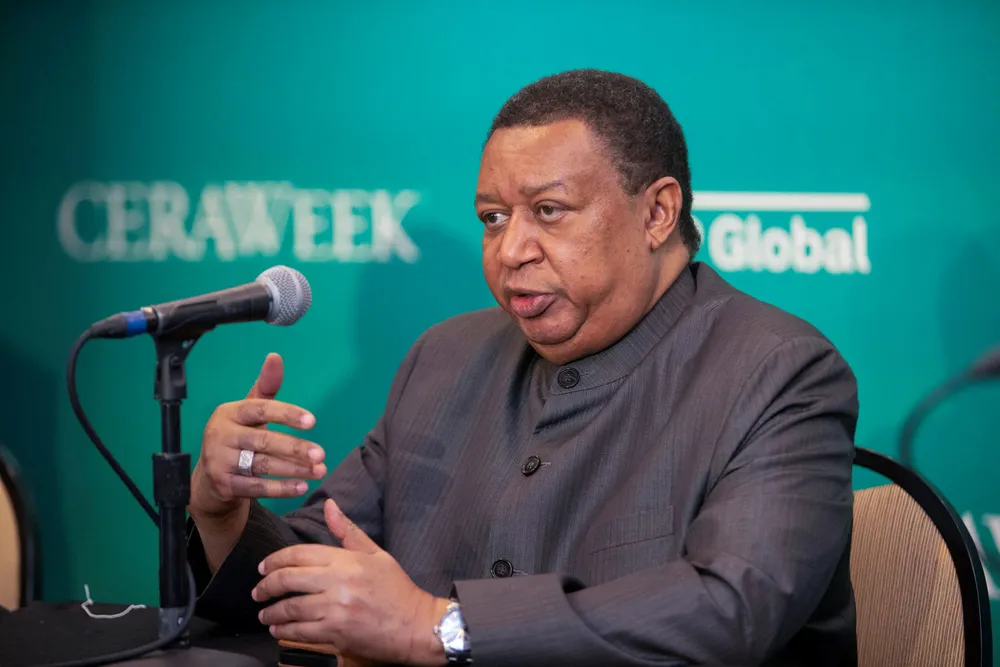 Firm: Opec Secretary General Mohammad Barkindo speaks during the CERAWeek conference in Houston 7 March