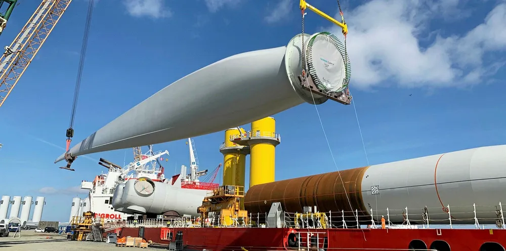 A turbine blade for Virginia's CVOW project, being developed by Dominion Energy and Orsted