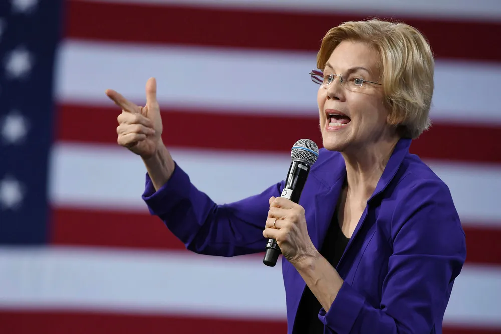Elizabeth Warren har hatt fremgang på meningsmålingene i det siste. Her på et valgmøte i Las Vegas.