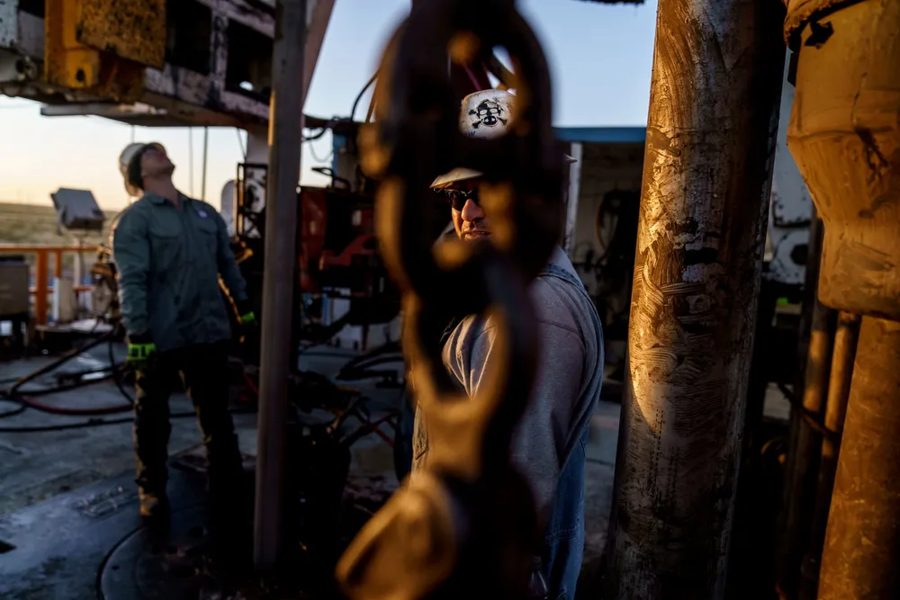 Workers at a drilling rig in Texas.