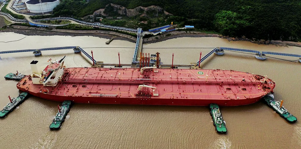 A VLCC at a crude oil terminal in Ningbo Zhoushan port, Zhejiang province, China