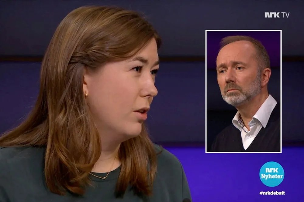 AUF-leder Astrid Hoem og Trond Giske (Ap) fra Debatten på NRK torsdag kveld.