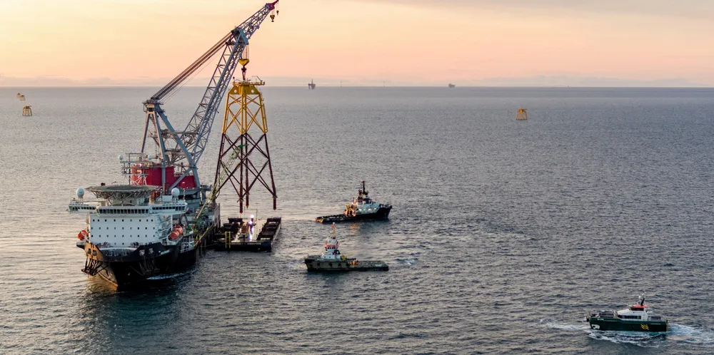 Subsea 7's Seaway Strashnov installing offshore wind jackets.